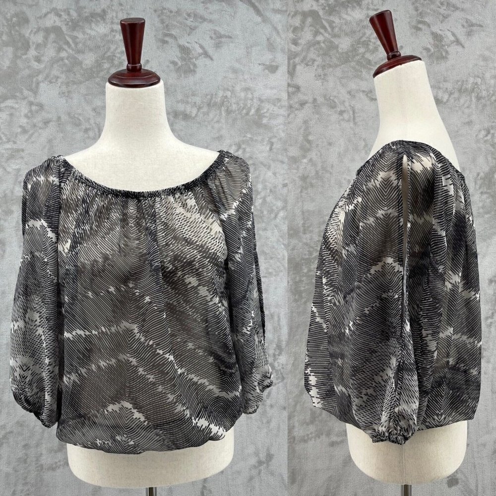 Cache Split Sleeve Geometric Print Sheer Chiffon … - image 1